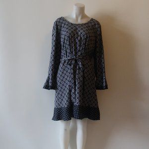 Womens Le Gali Black Blue Print Design Ruffled Belt Strap Dress XL *